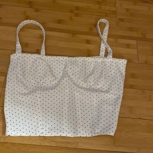 white and black polkadot crop top